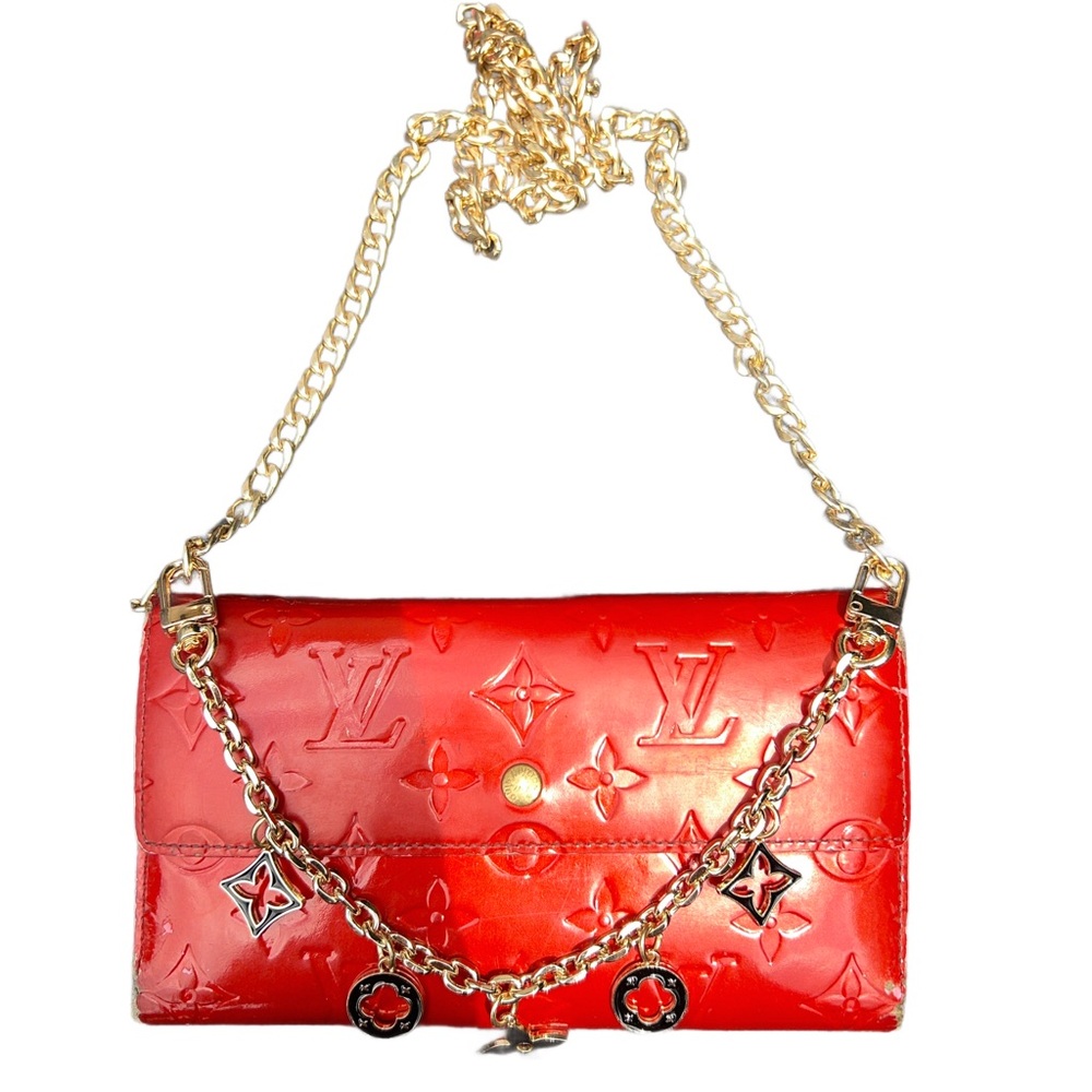 Louis Vuitton cherry vernis wallet on a chain with charms